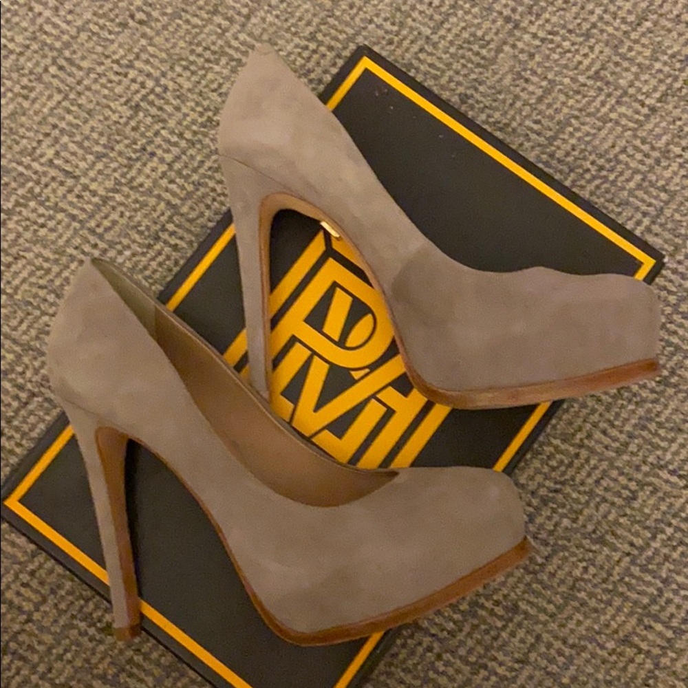 Platform taupe suede pumps no box I tossed it.